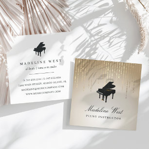 Elegant Guld Rain Piano Instruktör Musiklärare Fyrkantigt Visitkort