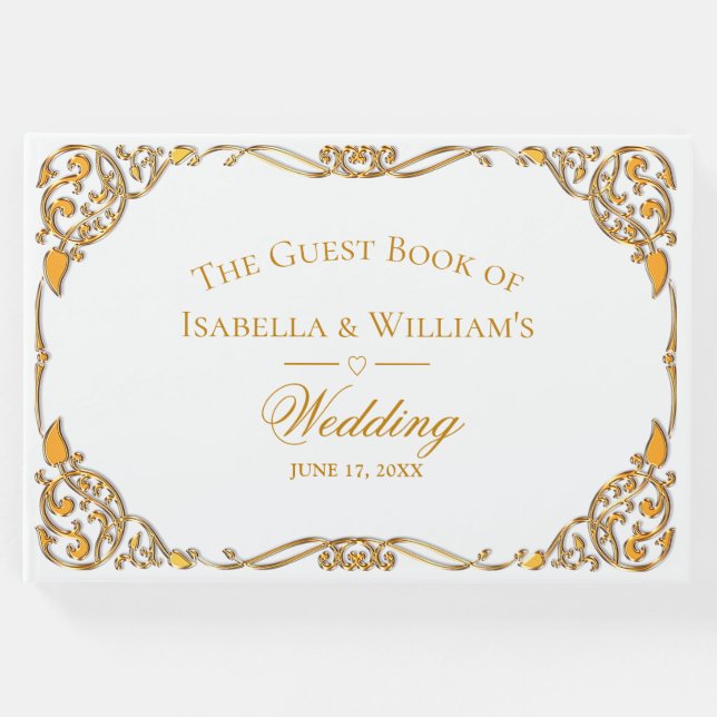 Elegant Guld Ram Bröllop Gästböcker (Framsida)