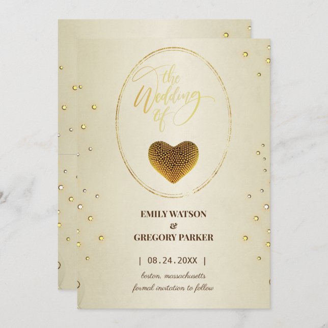 Elegant guld ram diamanters hjärta sparar datumet spara datumet (Fram/baksida)