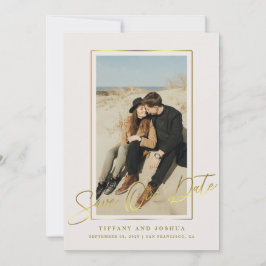 Elegant Guld Ram Foto Bröllop  Spara Datumet