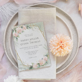 Elegant Guld Ram Greenery Blommigt Bröllop Inbjudningar