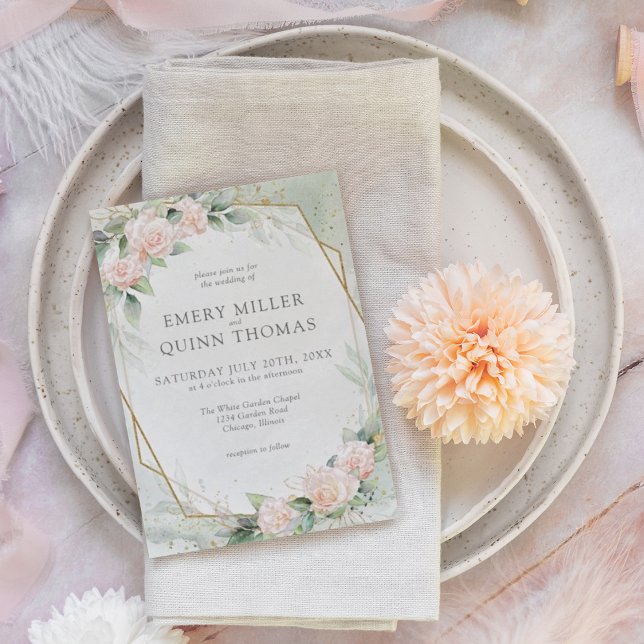 Elegant Guld Ram Greenery Blommigt Bröllop Inbjudningar (Skapare uppladdad)