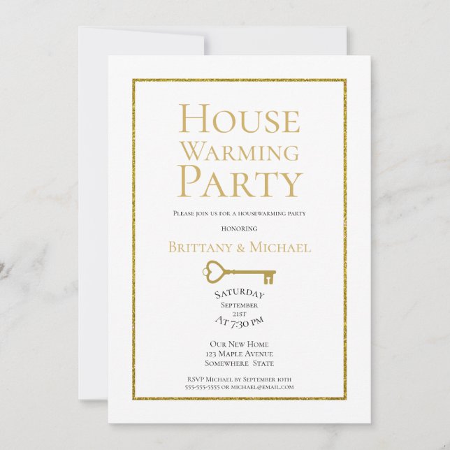 Elegant Guld Ram Houseuppvärmning Party Inbjudningar (Framsida)