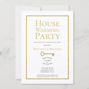 Elegant Guld Ram Houseuppvärmning Party Inbjudningar