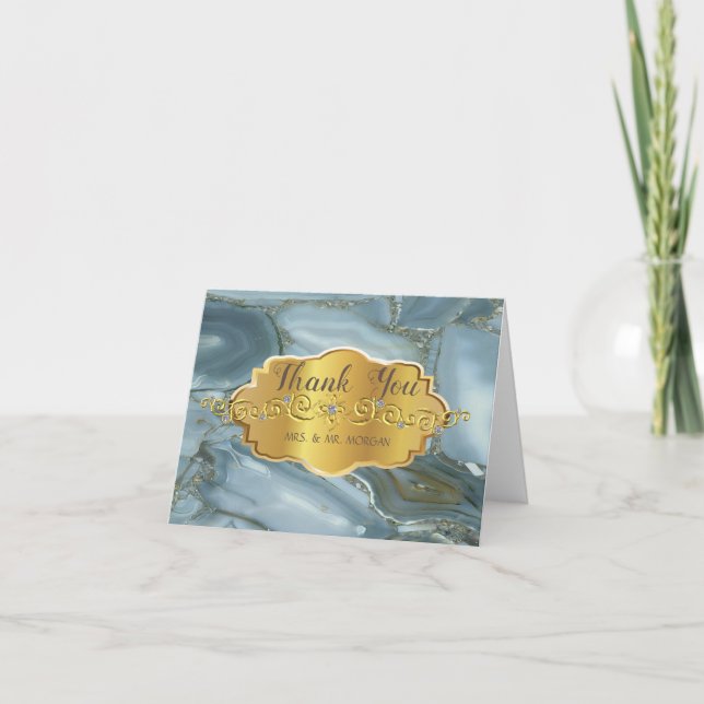 Elegant Guld Ram, Marble Struktur Tack Kort (Framsida)