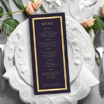 Elegant guld ram mörk lila i det moderna bröllop meny<br><div class="desc">Modern,  klassisk mörk lila plum och guld trendig minimalistisk typografi personligt bröllp-menymall på vintagens bakgrund.            Matchande bröllop-kontorsmaterial finns i samlingen.</div>