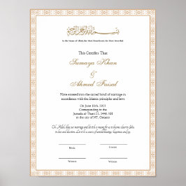 Elegant guld ram Muslim nikkah-certifikat Poste Poster