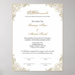 Elegant guld ram Muslim nikkah-intyg Poster