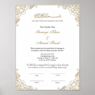 Elegant guld ram Muslim nikkah-intyg Poster
