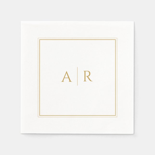 Elegant Guld Ram och Initialer bröllopsförmån Pappersservett (Framsidan)