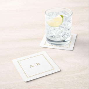 Elegant Guld Ram och Initialer bröllopsförmån Underlägg Papper Kvadrat