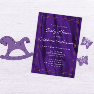 Elegant Guld Ram och Lila Silke Baby Shower Inbjudningar