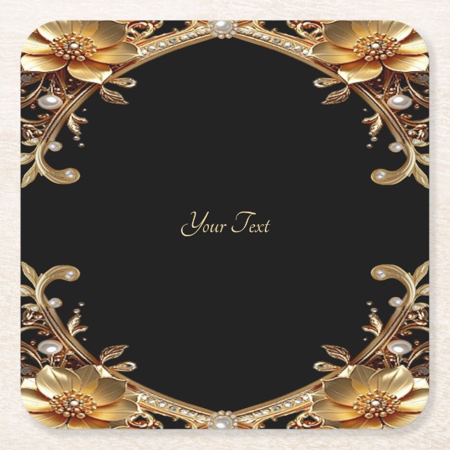 Elegant guld ram papper coaster underlägg papper kvadrat (Framsidan)