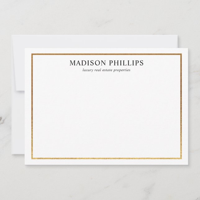 Elegant Guld Ram Realtor Personlig Stationery Anteckningskort (Framsida)