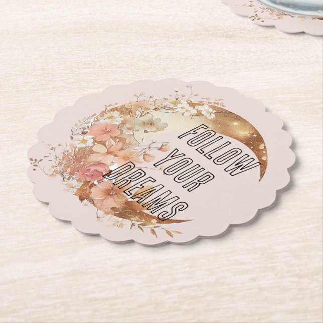 Elegant guld ram Rosa blommig bröllopsdusch Underlägg Papper (Vinklad)