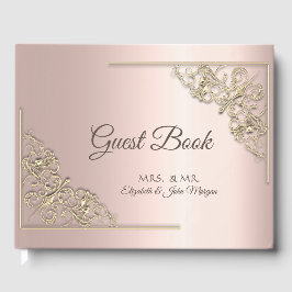 Elegant guld ram rose guld bröllop gästböcker