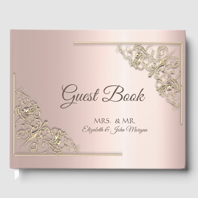 Elegant guld ram rose guld bröllop gästböcker (Framsida)