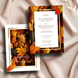 Elegant Guld Ram & Rustic Autumn Charm Bröllop Inbjudningar