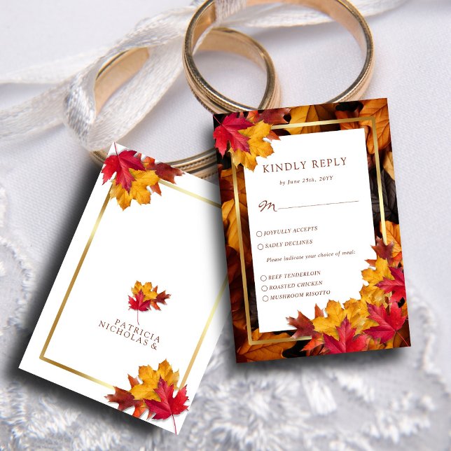 Elegant Guld Ram & Rustic Autumn Charm Bröllop OSA Kort (Skapare uppladdad)