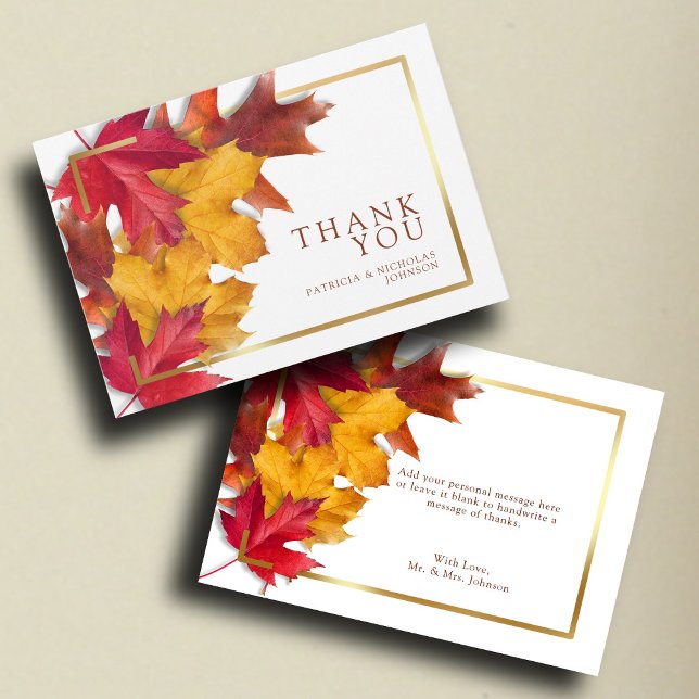Elegant Guld Ram & Rustic Autumn Charm Bröllop Tack Kort (Skapare uppladdad)
