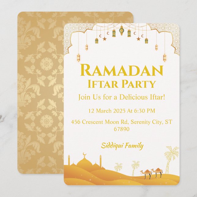 Elegant Guld Ramadan Iftar Party Inbjudningar (Fram/baksida)