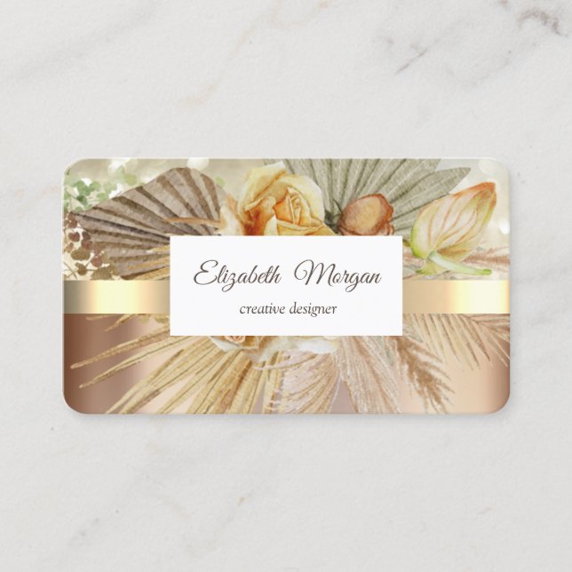 Elegant Guld Rand Boho Blommor Visitkort (Framsida)