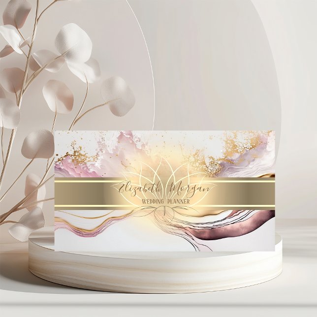 Elegant Guld Rand,Lotus Marble Vit ros Guld Visitkort (Skapare uppladdad)