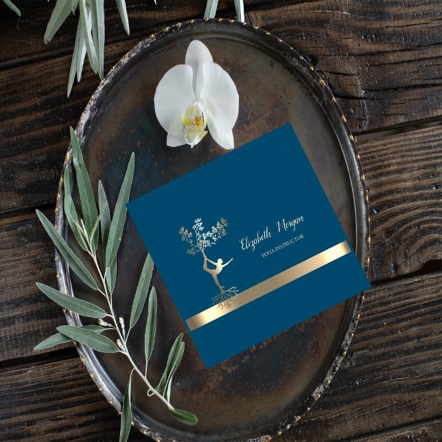 Elegant Guld Rand, Träd Kvinnor i Silhouette Yoga Fyrkantigt Visitkort (Skapare uppladdad)