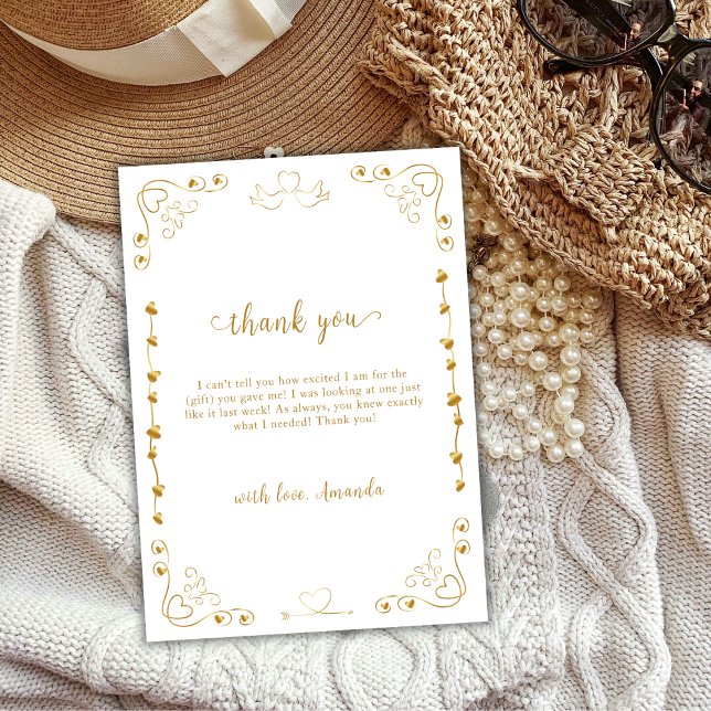 Elegant Guld, raring Valentine Baby Shower Tack Kort (Elegant Gold Sweetheart Valentine Baby Shower Thank You Card)