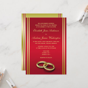 Elegant Guld & Red, Bröllop Ringar Bröllop Inbjudningar