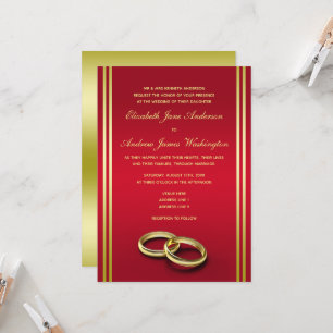 Elegant Guld & Red, Bröllop Ringar Bröllop Inbjudningar