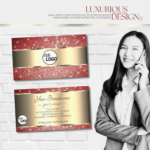 Elegant Guld Red Glitter Gnistra Stars och Logotyp Visitkort