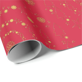 Elegant Guld Red Handrawn Chrismas Mönster Presentpapper
