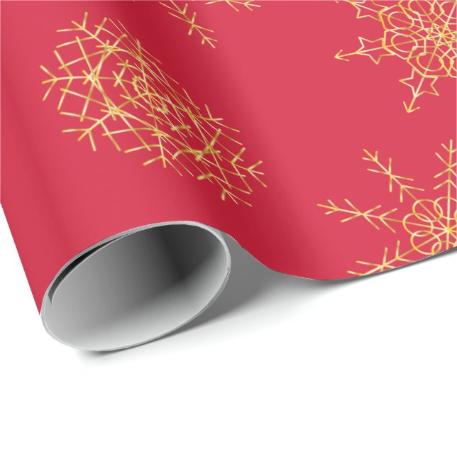 Elegant Guld Red Handrawn Snowflake Wrapping Pappe Presentpapper (Rullad Hörn)