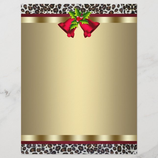 Elegant Guld Red Leopard Julbletterhead (Framsida)