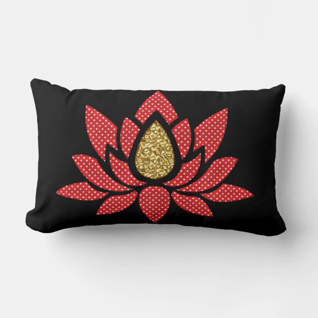 Elegant Guld Red Polka dotus Flower Zen Yoga Lumbarkudde (Framsida)