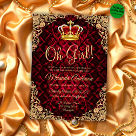 Elegant Guld Red Princess Krona Baby Shower Inbjudningar
