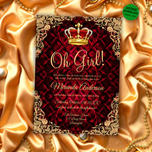 Elegant Guld Red Princess Krona Baby Shower Inbjudningar