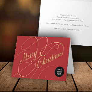 Elegant guld red script business business logotyp helgkort