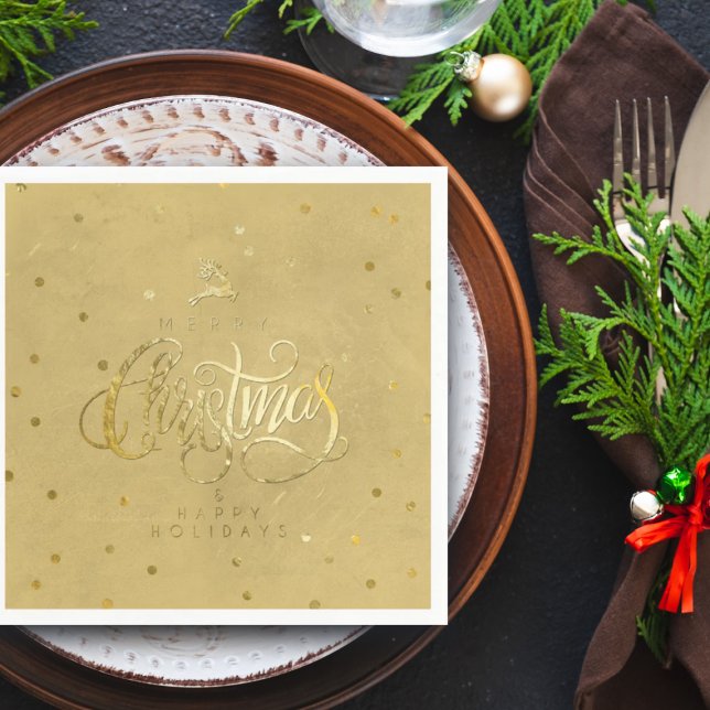 Elegant Guld Reindeer Guld Brev jul Pappersservett (Skapare uppladdad)