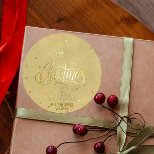 Elegant Guld Reindeer Guld Brev jul Runt Klistermärke