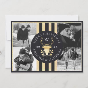 Elegant Guld Reindeer Monogram Vapensköld Bröllop Julkort