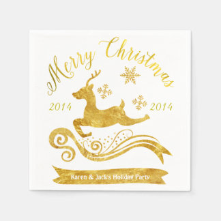 Elegant Guld Reindeer & Snowflake Cocktail Napkins Pappersservett