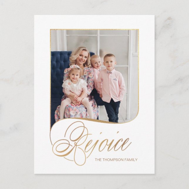 Elegant Guld Rejoice Calligraphy-skript - foto Helg Vykort (Framsida)