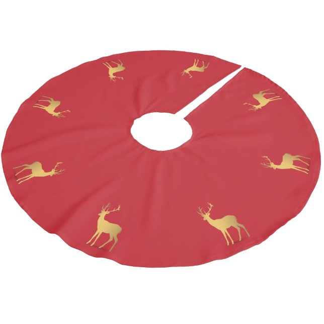 Elegant guld renar röd god jul mönster julgransmatta borstad polyester (Vinklad)