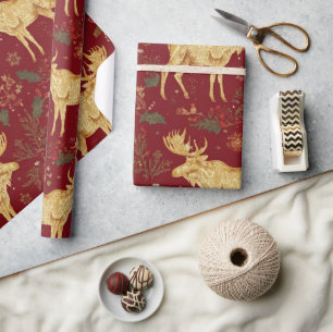 elegant guld renar röd god jul mönster presentpapper