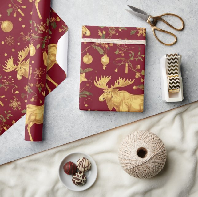 elegant guld renar röd god jul mönster presentpapper (Hantverk)