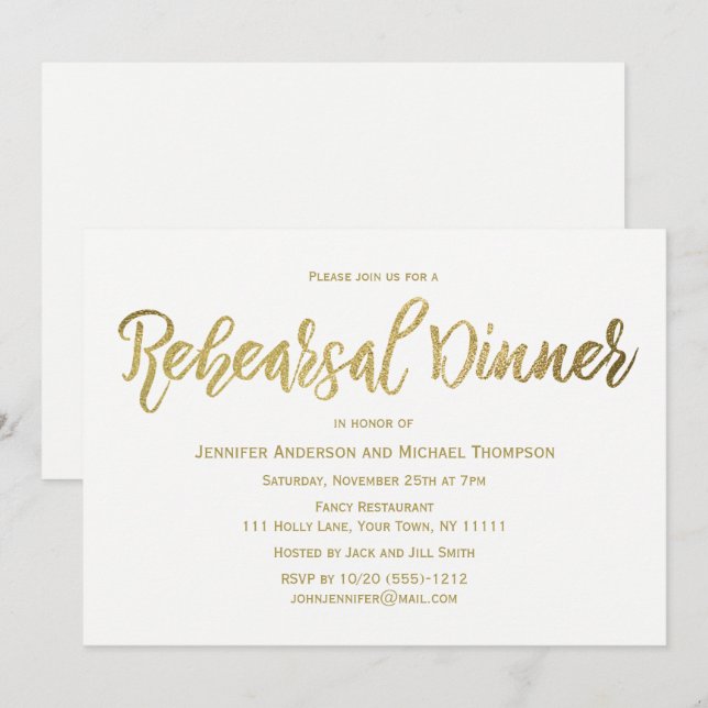 Elegant guld- repetition middag inbjudningar (Fram/baksida)