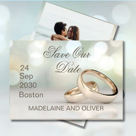 Elegant Guld Ringar Foto Bröllop spara datum OSA Kort