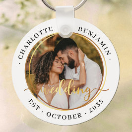 Elegant Guld Ringar par Photo White Bröllop Nyckelring